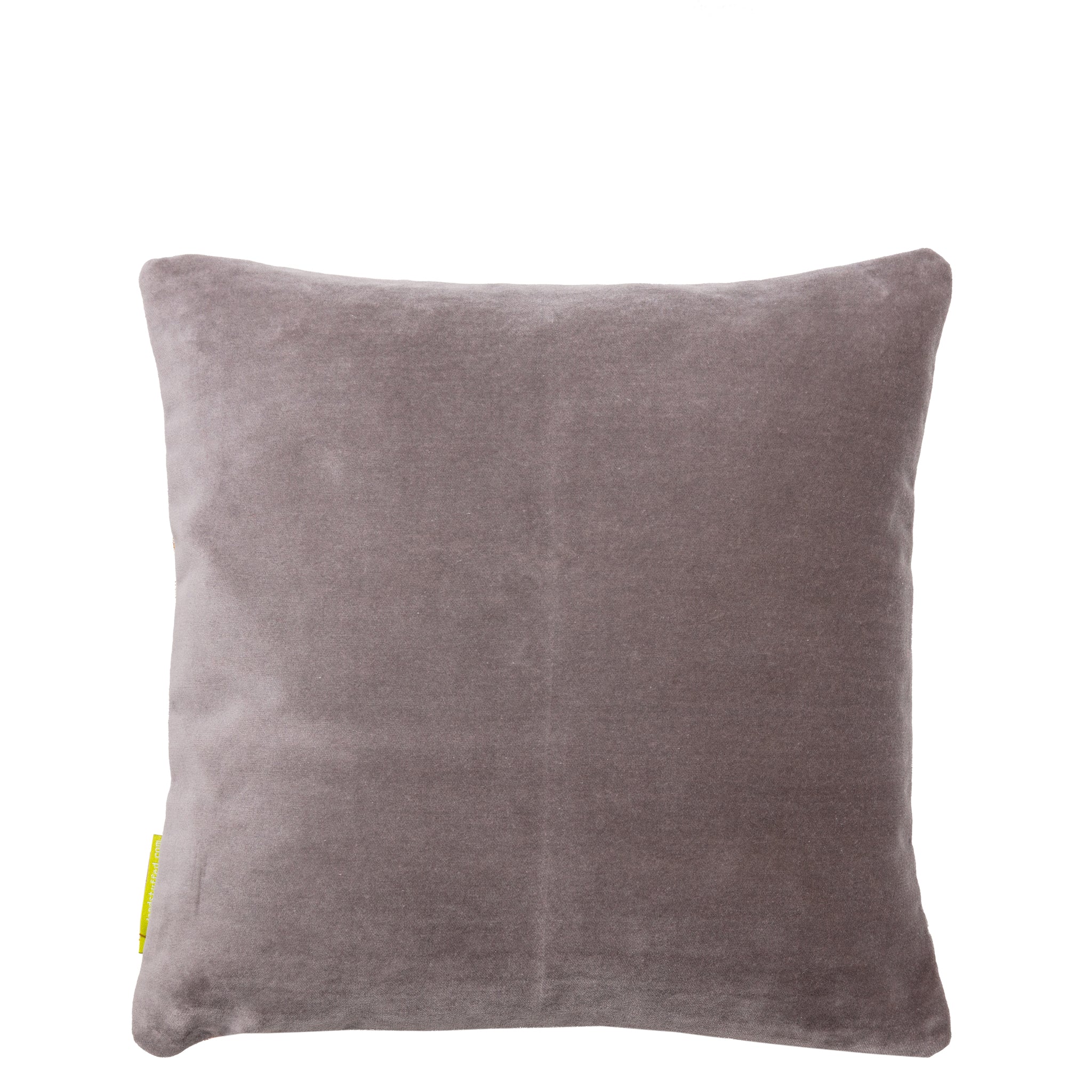 Close-up of the Taupe Velvet fabric's plush texture and fine stitching on the Rising Crane Pillow's corner detail.