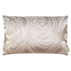 Japanese Wave Cushion in white, cream, and silver silk with vintage obi fabric, featuring textured surface and intricate