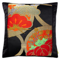 Hunted and Stuffed black velvet square cushion with red gold pine tree embroidery, 15.5-inch Obi cushion for home decor