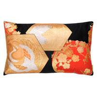 Chinoiserie pillow in black, gold and orange silk