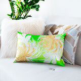 Floral Cushion in Green Vintage Obi Silk Kiku Chrysanthemum