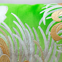 Floral Cushion in Green Vintage Obi Silk Kiku Chrysanthemum