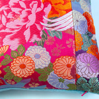Chrysanthemum floral kimono pillow detail