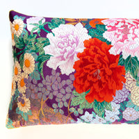 Japanese floral pillow, repurposed wedding kimono silk