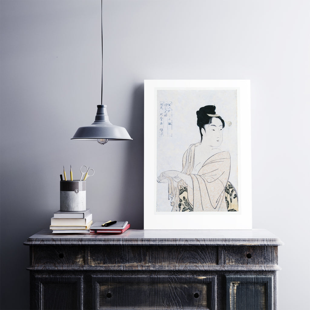 Hunted and Stuffed Kitagawa Utamaro print - Flirtatious Lover, ukiyo-e woodblock, 12x18 inches, framed, limited edition, Edo