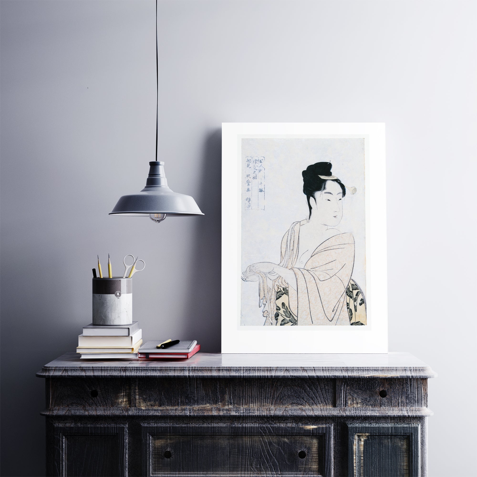 Hunted and Stuffed Kitagawa Utamaro print - Flirtatious Lover, ukiyo-e woodblock, 12x18 inches, framed, limited edition, Edo