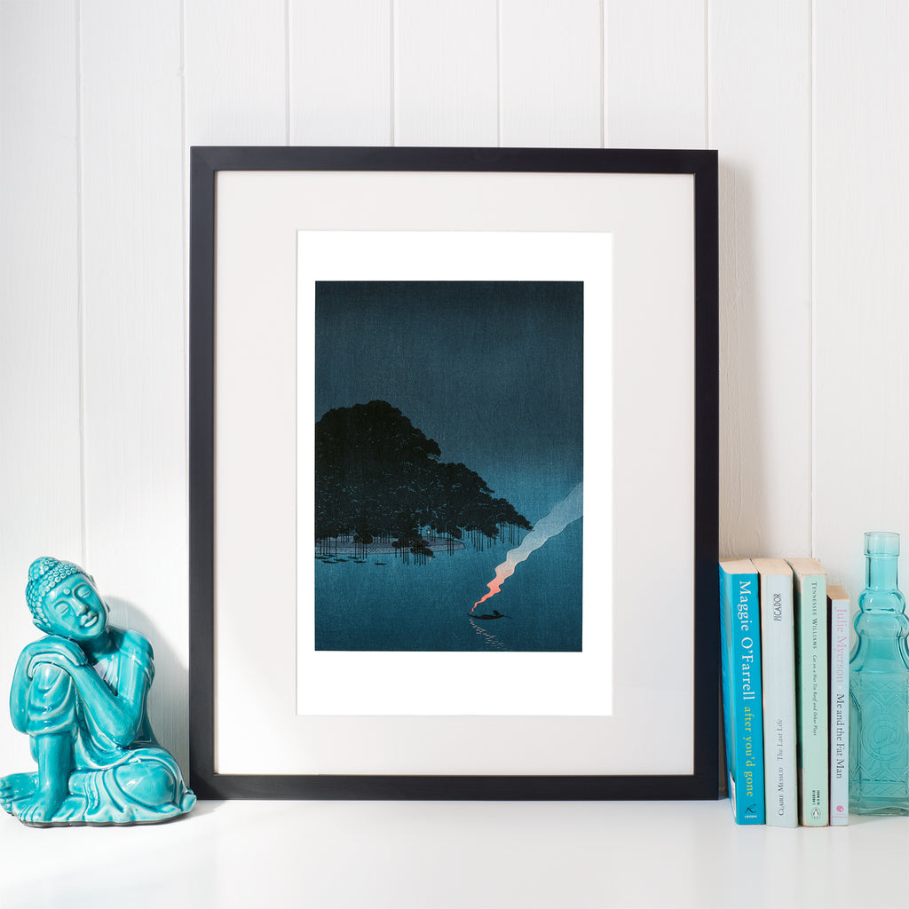 Close-up of textured woodgrain and subtle ink details highlighting the night scene’s depth and craftsmanship