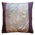 Purple flying cranes embroidery on rose gold vintage obi silk cushion, 19.5 inches square, Hunted and Stuffed Obi Cushions
