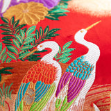 detail of two birds, vintage obi pillow by hunted and stuffed