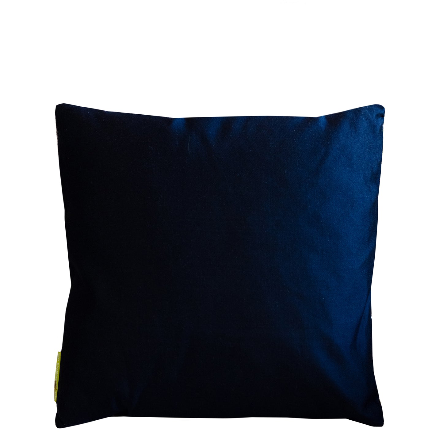 Black silk throw pillow reverse view.