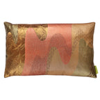 Bronze Obi Cushion crafted from vintage kimono silk with flowing river design, Hunted and Stuffed, 14x14 inches
