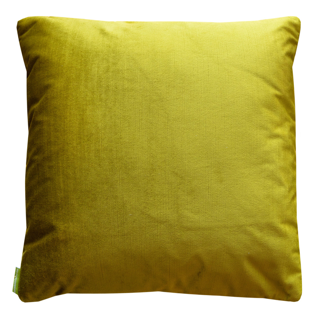 Close-up of gold obi embroidery detail highlighting intricate stitching and subtle metallic sheen on chartreuse velvet