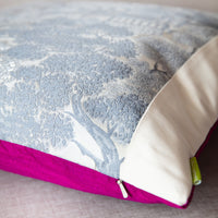 Grey obi silk pillow cover with pink silk reverse