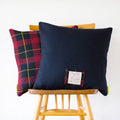 Navy Wool Tartan Cushion Cover, Ltd Edition 1960s, designed by Hunted and Stuffed, featuring textured tartan fabric and