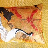 Japanese Kimono Pillow with Crane detail