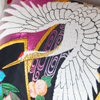 Close-up of grey velvet fabric highlighting the smooth texture alongside rainbow silk accents on the Vintage Wedding Kimono