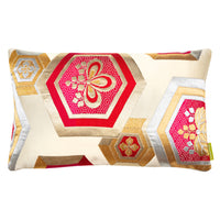Cream and gold designer throw pillow made by repurposing vintage obi silk.