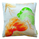 Cream pillow with matsu pine design made from vintage obi silk in medium size.