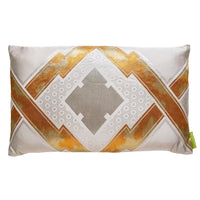 Cream silk cushion with gold embroidery made from vintage japanese obi silk