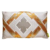 Cream silk cushion with gold embroidery made from vintage japanese obi silk