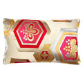 Hunted and Stuffed Cream Silk Obi Pillow in red hexagon Kiri flowers with soft, smooth texture and vibrant design for