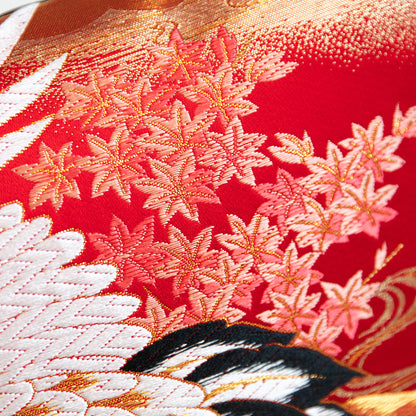 Vintage obi detail of floral pattern, part of a decorative pillow made by Hunted and Stuffed.