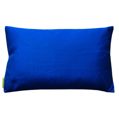 Electric blue silk pillow reverse, view of back of the pillow.