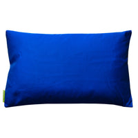 Electric blue silk pillow reverse, view of back of the pillow.