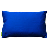 Electric blue silk pillow reverse, view of back of the pillow.