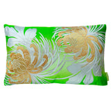 Green obi silk floral cushion with kiku design by Hunted and Stuffed