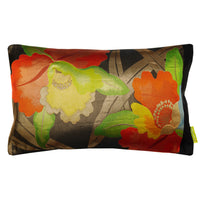 floral obi cushion on black silk by hunted and sftuffed