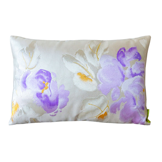 Floral vintage obi cushion in lilac and purple peony by Hunted and Stuffed