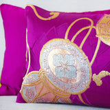 Gold and Purple Silk Cushion made with Japanese Kimono