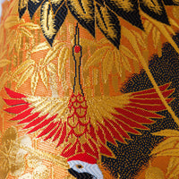 Gold bird vintage silk embroidery cushion