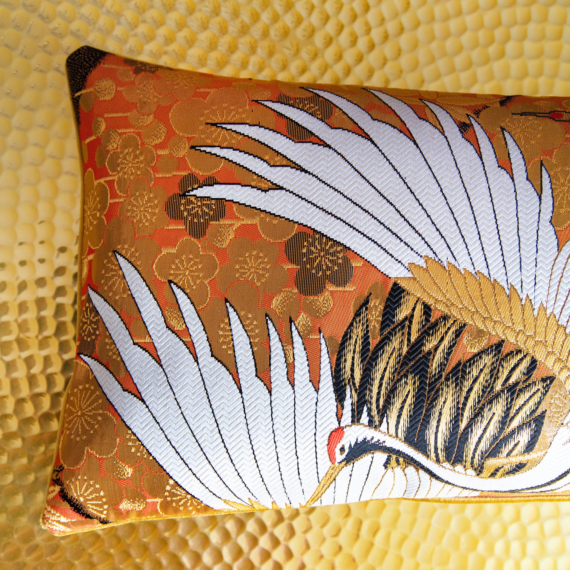 Gold Bolster Pillow made from Vintage Silk Kimono
