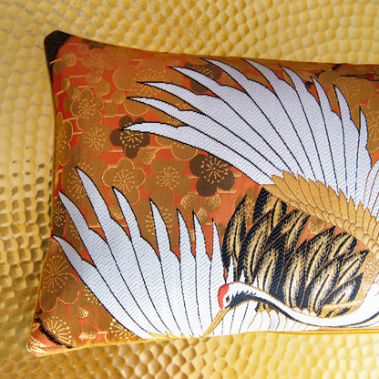 Gold Bolster Pillow made from Vintage Silk Kimono