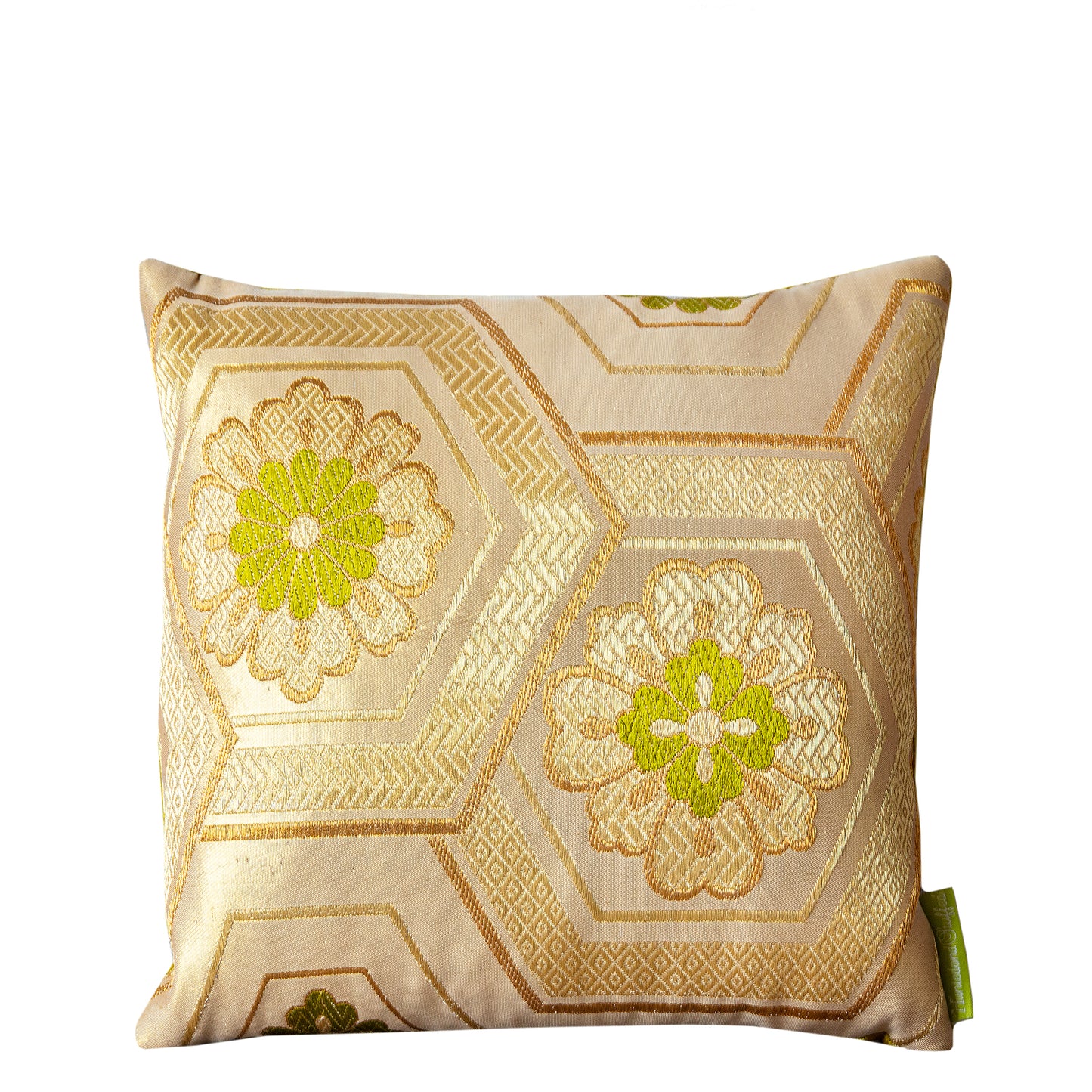 Gold Geometric Obi Pillow -Chartreuse Velvet -12 Inch
