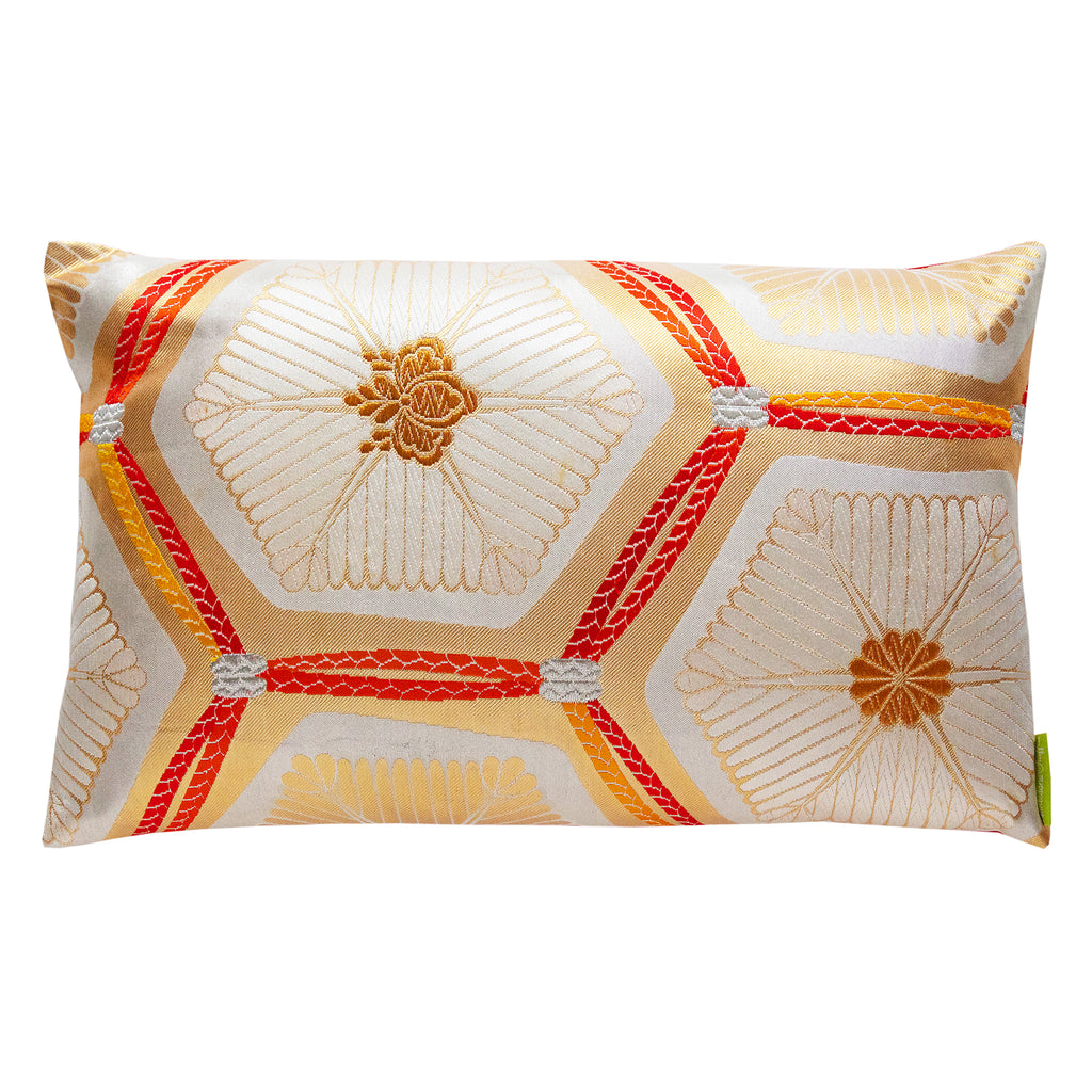 Gold metallic upcycled Japanese silk cushion, limited edition Hunted and Stuffed Obi cushion, vintage style, 12x12 inches