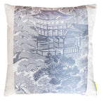 Hunted and Stuffed grey silk square Obi cushion with shocking pink silk back, 14-17 inch size, soft textured textile.