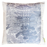 Grey Silk Temples Cushion  -Shocking Pink Silk Back