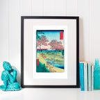 Close-up of the detailed, textured signature and edition number inscribed along the lower margin of the Hiroshige Sunset