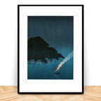 Japanese woodblock print Pines at Night by Hunted and Stuffed, ukiyo-e style, 12x18 inches, framed, edition 5/50, vintage