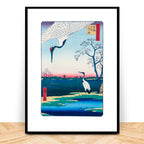 Hiroshige cranes Japanese woodblock print on paper, 19th-century Edo era artwork by Utagawa Hiroshige, framed, edition