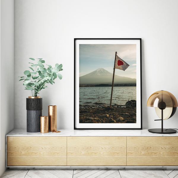 Vintage Photo Japan Mt Fuji Lake Flag Print