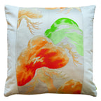 Large cream square pillow with velvet back, 19-inch Matsu Obi Silk fabric, featuring plush texture and subtle sheen, by