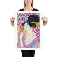 18x24" Lady with comb print Kushi by Kitagawa Utamaro