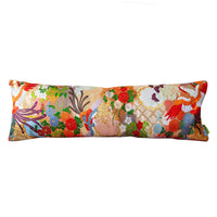 Multicoloured bolster pillow with phoenix and flowers. Vintage uchikake cushion.