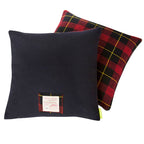 Close-up of navy wool tartan texture highlighting intricate weave and vibrant color contrast on the Harold cushion cover.