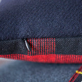 Navy Wool Tartan Cushion showing Concealed Zip