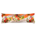 Hunted and Stuffed Oriental Bolster Pillow with orange ombre silk cover, silver bamboo accents, measuring approximately 20